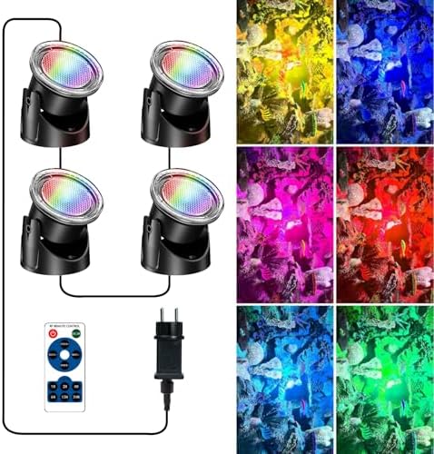 POPOSOAP RGB Underwater Pond Lights, IP68 Waterproof LED Pond Lights with Remote, Timer & Memory Function Fountain Lights for Pond Fountain Waterfall Aquarium Swimming Pool Outdoor Decoration 4-Head by POPOSOAP