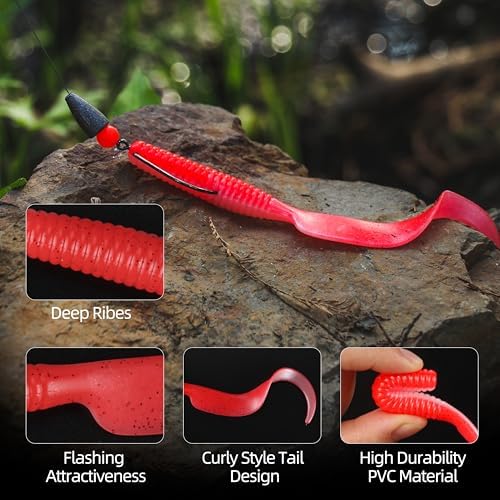 Curly Style Tail Worms Fishing Lures – Realistic Wavy Tail Soft Bait Grub Swimbaits for Saltwater & Freshwater Fishing, Available in 4 Inch & 6 Inch, Perfect for Bass, Trout, Crappie, & More - Image 2