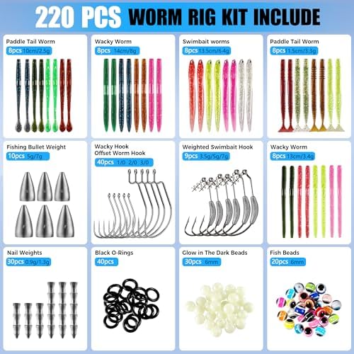 PLUSINNO Wacky Worm Fishing Lure Kit, Soft Plastic Fishing Lures, Grub Baits Hook Wacky Rig Bass Trout Fishing Worms Lures w/Tackle Box - Image 2