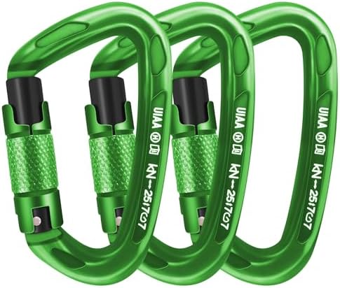 Climbing Carabiner Clips 25kN Auto Locking Carabiner, Professional Heavy Duty Large Locking Carabiner Clips for Rock/Ice Climbing Rappelling Rescue Swing etc, D Shaped, Large Size by AINIKEY