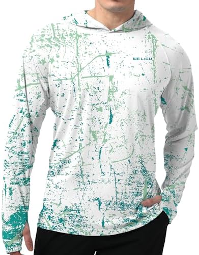 Men's UPF 50+ Sun Protection Hoodie, Long Sleeve Fishing Shirt by WELIGU