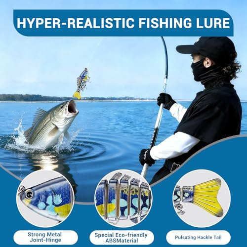Keenjorika Easy Catch Fishing Lures, 3 Pack Multi-Jointed Swimbaits, Slow-Sinking Bass Fishing Lures, Wiggling, Vibrating & Rattling for More Bites, Hard Baits with Treble Hooks for Bass, Trout, Pike - Image 4