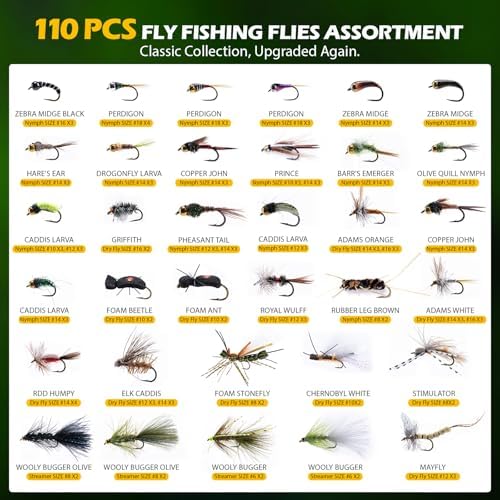 Goture Fly Fishing Flies Assortment Kit with Wooden Fly Box - Image 3