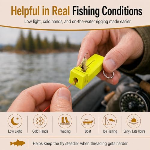 Fly Fishing accessories- Magnetic Fly Threader Bright Orange, 4-Slot Precision Threading Tool for Fly and Ice Fishing, Lightweight Plastic Hook Threader with Keychain for Wading Low Light Cold Hands - Image 4