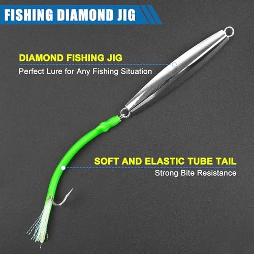 Saltwater Fishing Lures Diamond Jigs,3PCS Flat Metal Casting Jigging Spoon Baits with Teasers J Hooks for Surf Fishing Bluefish Striper Tuna Salmon Freshwater - Image 5