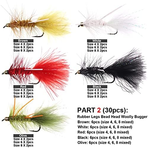 wifreo 30/90PCS Wooly Bugger Fly Fishing Lures Streamer Assortment with Waterproof Fly Box - Image 4