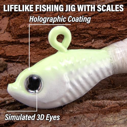 Alwonder 5-Pack Bucktail Jigs Hair Jigs Saltwater Freshwater Fishing Bucktail Lures Surf Fishing Jig Heads White Luminous Chartreuse Swimbait Jig for Bass Flounder Striper Bluefish Halibut Redfish - Image 2