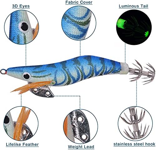 Squid Jig 10pcs Glow in Dark Lures Shrimp Jig Saltwater Squid Lures Bait - Image 2