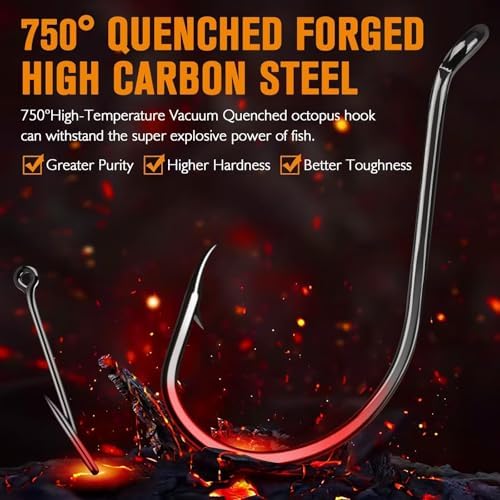 Dovesun Octopus Hooks Fishing Hooks 50-100PCS Black Red Octopus Hooks for Saltwater Freshwater #10-8/0 - Image 3