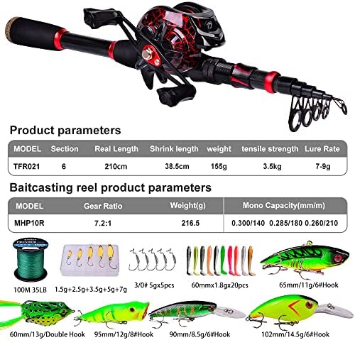 Fishing Rod and Reel Combo, 6.9ft Carbon Fiber Telescopic Fishing Pole with Spinning/Baitcasting Reel Combos, Sea Saltwater Freshwater Ice Bass Fishing Tackle Set Fishing Rods Kit - Image 4