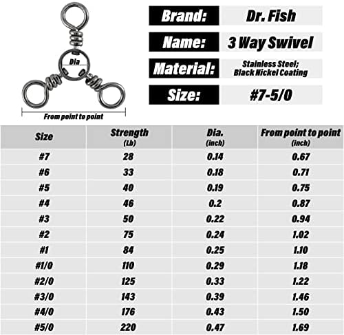 Dr.Fish 50 Pack 3 Way Swivel Fishing Tackle 30-220Lb Catfish Swivels Three Way Rigs Freshwater Saltwater Catfish Tackle - Image 2