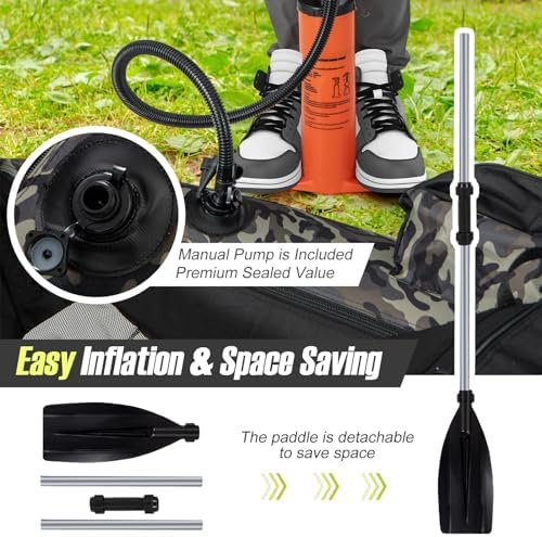 GYMAX Fishing Float Tube, 350lbs Inflatable Fishing Boat with Paddle, Pump, Flippers, Fish Hook Stators, Fish Ruler, Storage Pockets, Portable Backpack Belly Boat for Adults Fishing - Image 2