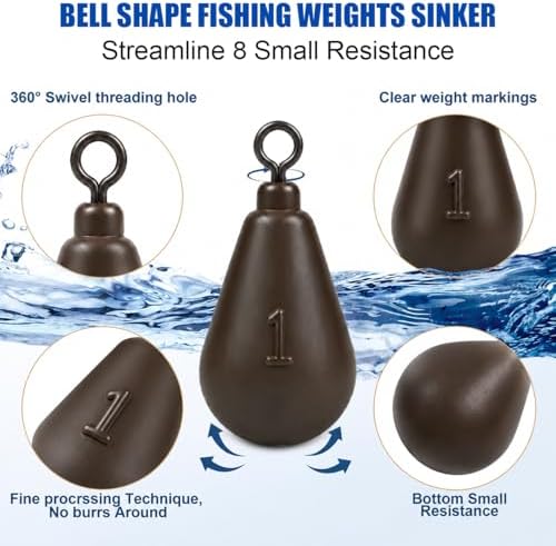 Eupheng Casting Swivel Bell Sinkers Fishing Weights Drop Shot Weights with Swivels Fishing Lead Sinker 1/8oz-3oz Drop Shot Dipsey Lead Saltwater - Image 2