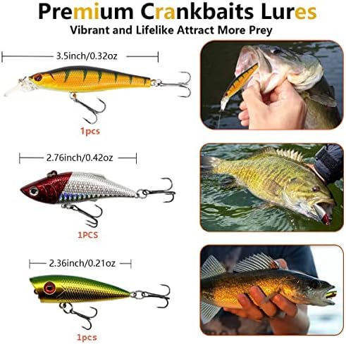 Fishing Lures Kit Set, Baits Tackle Including Crankbaits, Topwater Lures, Spinnerbaits, Worms, Jigs, Hooks, Tackle Box and More Fishing Gear Lures for Bass Trout - Image 3