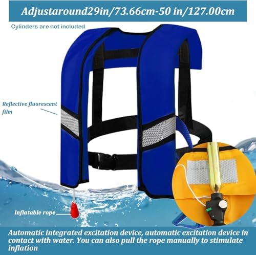 2-Pack 150N Automatic Inflatable Life Jacket – Adjustable Nylon Swim Vest with CO2 Inflation, Reflective Strips & Safety Buckle - Image 2
