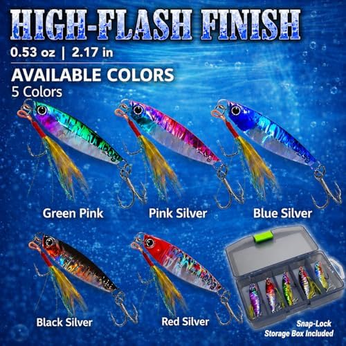 5PCS Metal Jig Fishing Lures with Box, 0.53oz for Bass & Trout - Image 6