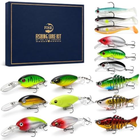 Fishing Lures Kit for Bass, 15PCS Swimbaits Crankbaits Fishing Tackle Set by HALF+CRESCEN