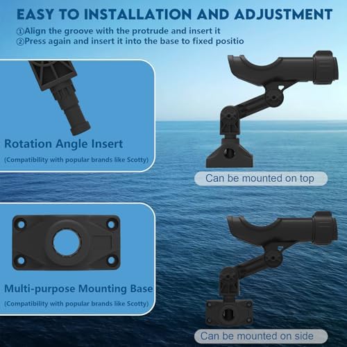 Fishing Rod Holder for Kayak & Boat with Side Deck Mount, 360 Degree Adjustable, Compatible with Spinning, Casting, Fly Reels - Image 5
