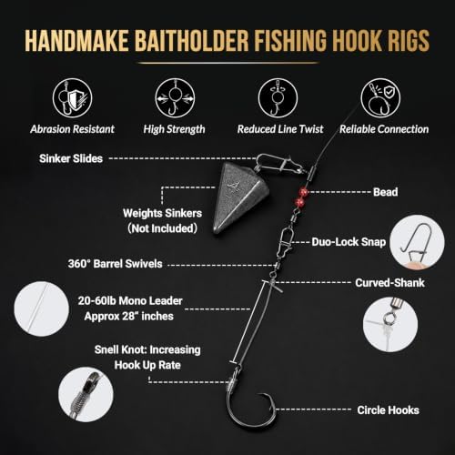 FishTrip Pre-Rigged Catfish Rigs Circle/Octopus Hooks 5/10 Pack 20lb NT40 - Image 4