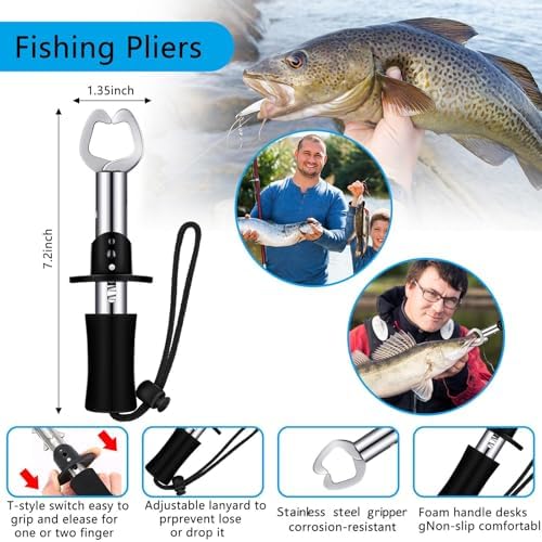 Hungdao 7 Pcs Fishing Gear Tool Kit with Foldable Net, 51.2 Inches, Black - Image 4