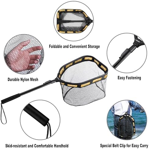 PLUSINNO Floating Fishing Net for Steelhead, Salmon, Fly, Kayak, Catfish, Bass, Trout Fishing, Rubber Coated Foldable Landing Net with Fixed or Telescoping Pole Handle, Fishing Gear and Gifts for Men - Image 5