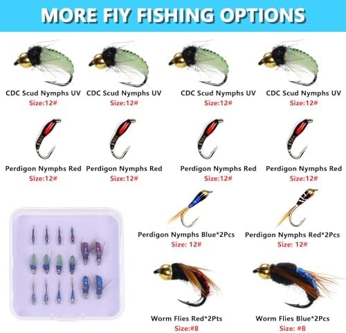 Fly Fishing Flies Assortment Kit, 16 Pcs Hand-Tied Dry Wet Fly Fishing Lures, Nymphs, Streamers, Terrestrials for Trout Bass Sunfish, Pike with Fly Box - Image 4