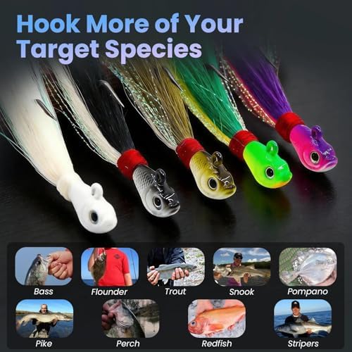 Natufish Bucktail Jigs 3/5Pcs Flash Hair Tail Lifelike Action Saltwater - Image 7