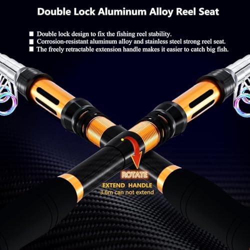 Portable Fishing Spinning Rod and Reel Combo Set Carbon Fiber Fluorescent Rod Tip, with Fishing Lures Line Carrier Bag Kits for Travel Surf Saltwater Freshwater - Image 3
