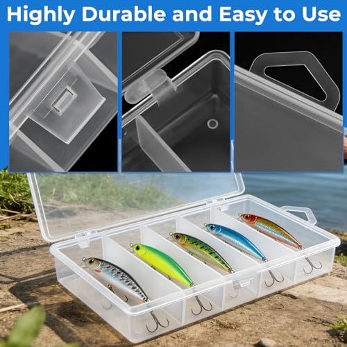 3 Pack 5-Grid Clear Plastic Fishing Tackle Accessory Box Fishing Tackle Storage Fishing Lure Bait Hooks Storage Box, 7x4.3x1.2inch - Image 3