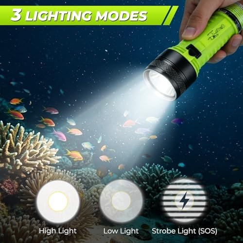 Diving Flashlight Underwater LED Light, 1500 Lumen & 3 Modes IPX8 Waterproof Flashlight, Rechargeable Torch Scuba Dive Light Water Lights for Night Diving Snorkeling Outdoor Sports(Black) - Image 4