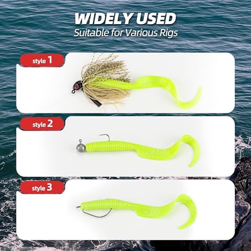 Curly Style Tail Worms Fishing Lures – Realistic Wavy Tail Soft Bait Grub Swimbaits for Saltwater & Freshwater Fishing, Available in 4 Inch & 6 Inch, Perfect for Bass, Trout, Crappie, & More - Image 5