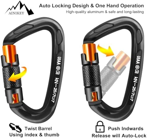 Climbing Carabiner Clips 25kN Auto Locking Carabiner, Professional Heavy Duty Large Locking Carabiner Clips for Rock/Ice Climbing Rappelling Rescue Swing etc, D Shaped, Large Size - Image 4