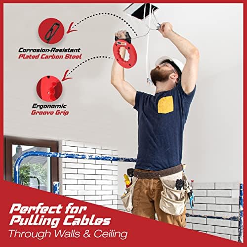 Fish Tape Wire Puller 50ft - Easy to use Cable Puller Tool with Double Loop Tip - Flexible Wire Fishing Tools for Walls and Electrical Conduit - 1/8 Steel Fish Tape Durable Housing - RamPro (50 ft) - Image 5