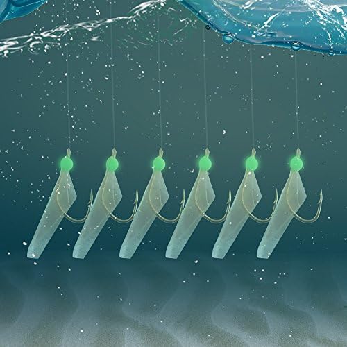 Fishing Bait Rigs Saltwater, 12 Packs Surf Fishing Lure Bait Rigs Set with Fish Skin Glow Beads String Hooks Swivels Mackeral Herring Baitfish Sea Bass Rigs - Image 6