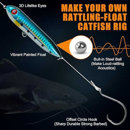 SILANON Catfish Rig Tackle Making Kit, Catfishing Tackle Accessories with Catfish Floats Catfish Hooks Swivels Fishing Rattles Bells Beads Bobber Stoppers Catfishing Gear Equipment - Image 3