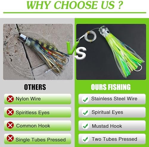 Saltwater Fishing Lures 6/9inch Trolling Lures for Marlin Mahi Tuna Dolphin Shark Big Game Deep Sea Fishing Baits Squid Skirts Rigged Hooks Ocean Gear Tackle - Image 5