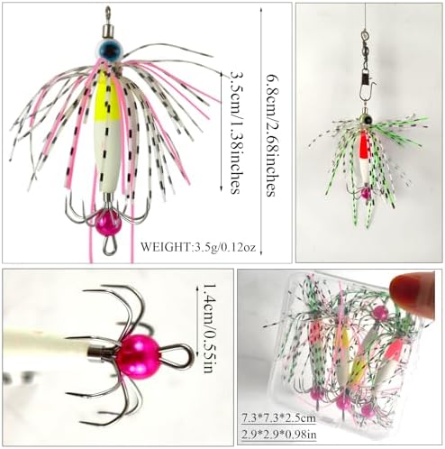 4/10Pcs Squid Jig Hooks Kit Saltwater Glow Squid Jigs Fluoresent Cuttlefish Sleeve Fishing Jigs Octopus Lure Glow in Dark with Tackle Box - Image 2