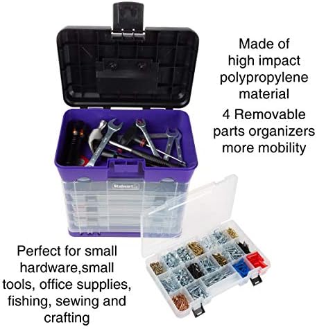 Storage and Tool Box-Durable Organizer Utility Box-4 Drawers with 19 Compartments Each for Hardware, Fish Tackle, Beads, and More by Stalwart (Purple) - Image 3
