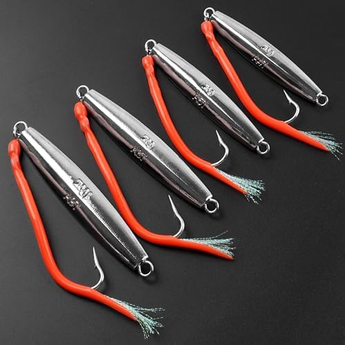 Diamond Jig Saltwater Fishing Lures Casting Jigging Spoon with Tube Tail Stainless Steel Hooks Trolling Lures Striped Bass Metal Jig for Deep Sea Surf Fishing Bottom Dragging Sinking - Image 7