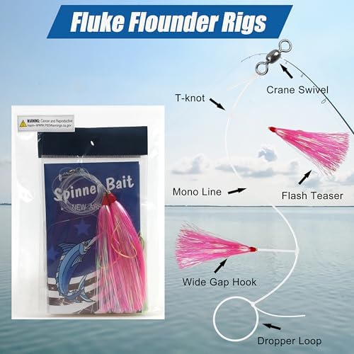 Fishing Bait Rigs Saltwater, 3/6packs Flounder Rigs with Bucktail Teaser Mylar Teaser Mono Leader Swivels Fishing Rig for Flounder Sea Bass Halibut Black Fish - Image 4