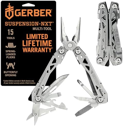 Gerber Gear Suspension-NXT 15-in-1 EDC Multi tool with Pocket Knife, Needle Nose Pliers and Wire Stripper Tools, Gifts for Men, Survival and Camping Gear, Stainless Steel (Pack of 12) by Gerber