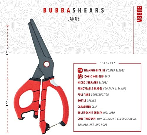 BUBBA Large Shears Fishing Tool With Micro-Serrated Blades for Braided Line - Clip Sheath Included - Image 3