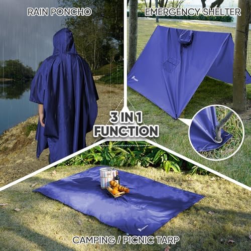 PTEROMY Hooded Rain Poncho for Adults, Reusable Waterproof Raincoat - Image 2