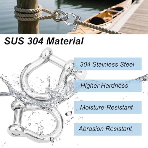 Bow Shackle Reedny 304 Stainless Steel 5/32", 1/4", 5/16",3/8", 1/2", 9/16" Heavy Duty D Ring Shackles Screw Pin Anchor Shackle for Chains Wirerope, Boat, Accessories (1/2'' 4Pcs) - Image 5