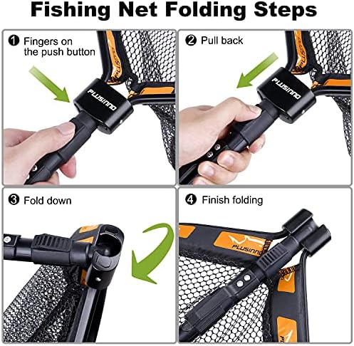 PLUSINNO Floating Fishing Net for Steelhead, Salmon, Fly, Kayak, Catfish, Bass, Trout Fishing, Rubber Coated Foldable Landing Net with Fixed or Telescoping Pole Handle, Fishing Gear and Gifts for Men - Image 5