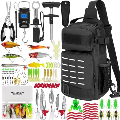 THKFISH Fishing Backpack with Tackle Boxes,Fishing Sling Bag with Gear by THKFISH