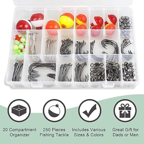Fishing Hooks Bobbers Tackle Kit, 250pcs Basic Fishing Tackle Box Included Octopus Circle Hooks Baitholder Hooks Fishing Bobbers Weights Starter Kit for Panfish Catfish Freshwater Fishing - Image 3