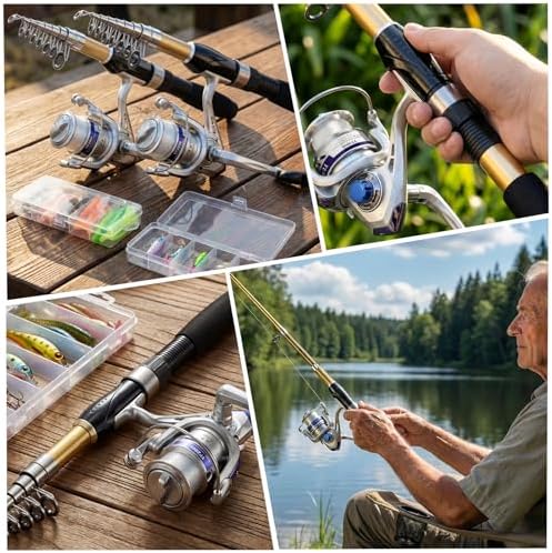 Fishing Pole Set Fishing Rod and Reel Combo,2PCS Collapsible Fishing Rod - Image 7