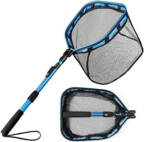 PLUSINNO Floating Fishing Net for Steelhead, Salmon, Fly, Kayak, Catfish, Bass, Trout Fishing, Rubber Coated Foldable Landing Net with Fixed or Telescoping Pole Handle, Fishing Gear and Gifts for Men by PLUSINNO