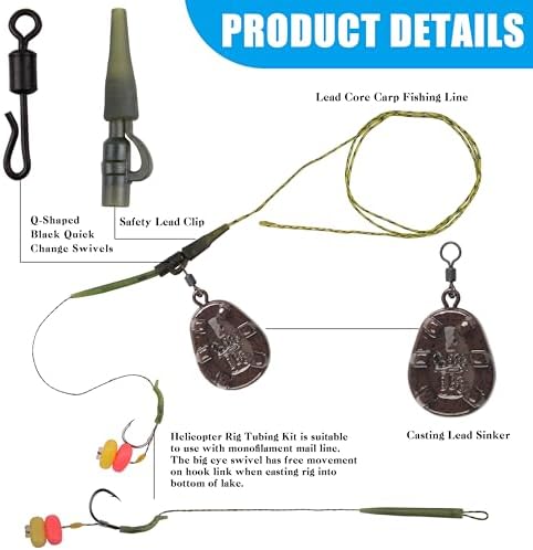 Carp Fishing Hair Rigs Fishing Accessories Set Carp Sinker Weights Bait Rig Set Up Swivels Hooks Corn Bait Leader Rigs for Bass Catfish Fish Tackle Rigs - Image 3